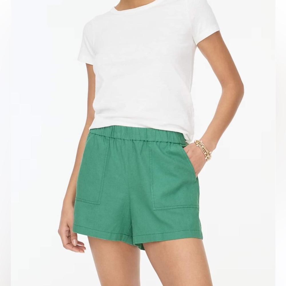 🆕J. Crew- Elastic Waist Linen Blend Shorts, Green, Size XXL NWT